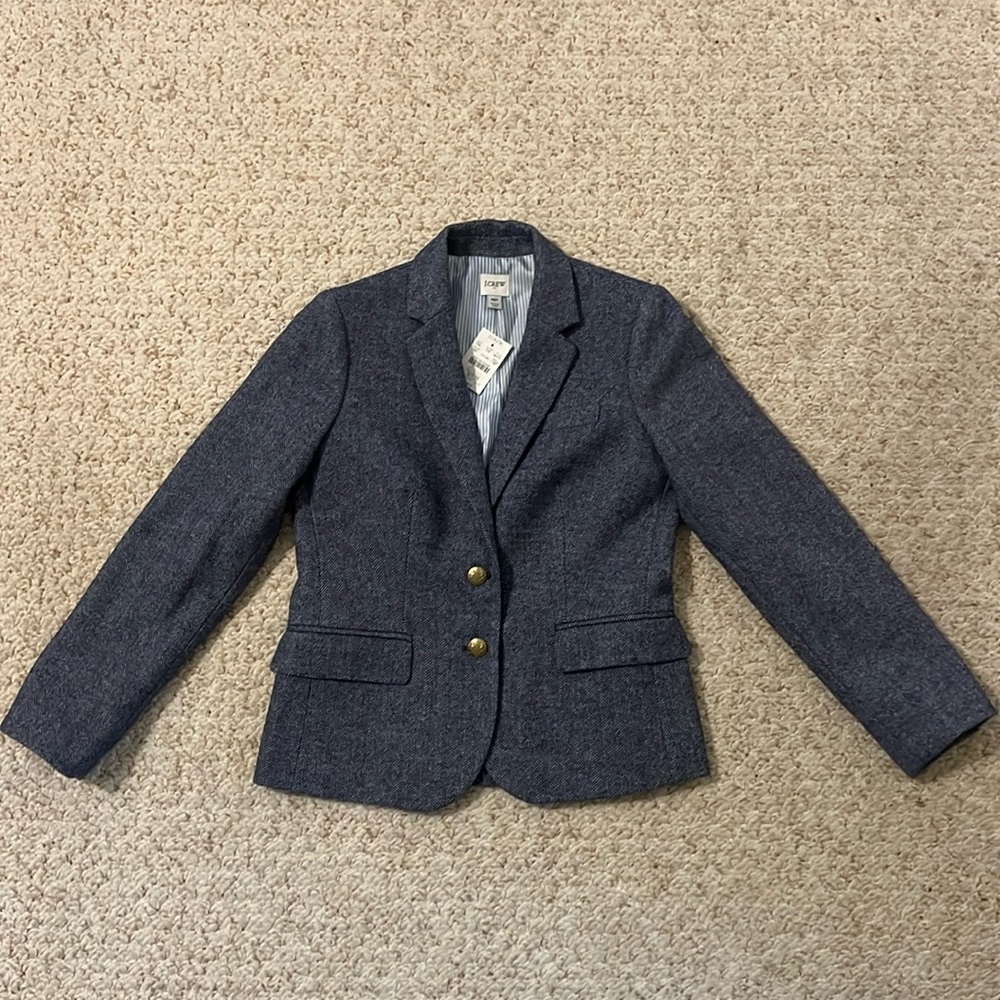 J Crew Navy tweed blazer, 4P